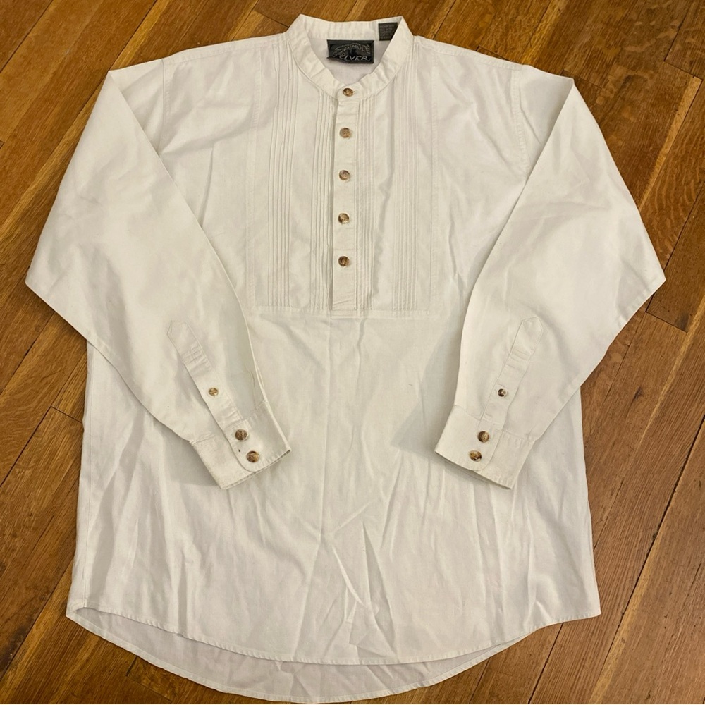 Western Shirt Pleated Spindle River Henley Ivory Long Sleeve Mens Size Large VTG